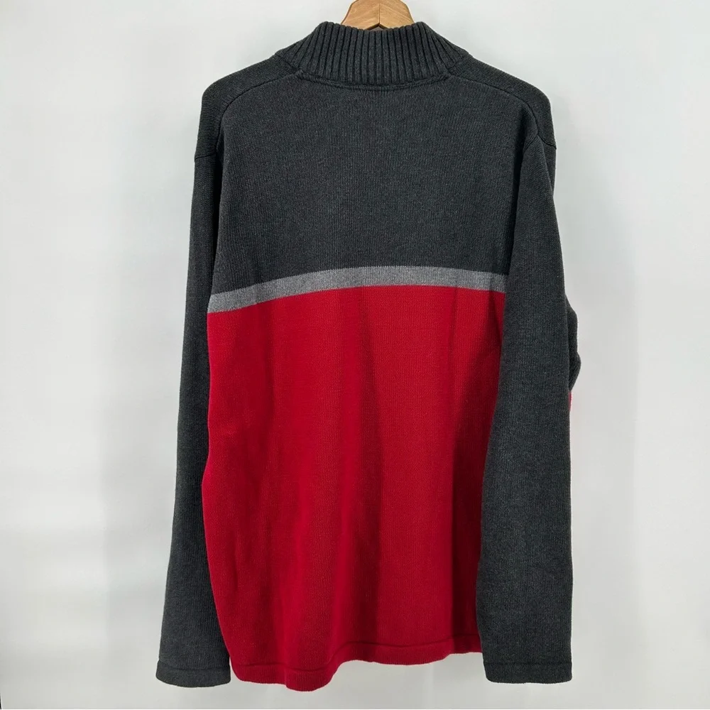 Eddie Bauer 1/4 Zip Pullover Mens XL Tall Red Gray Sweater Outdoorsman Cabincore